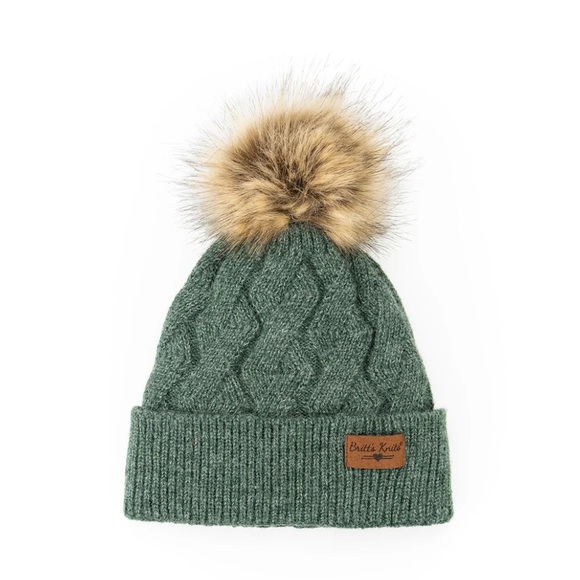 Britt’s Knits Mainstay Plushed-lined Pom Hat in marbled green - Picture 1 of 8